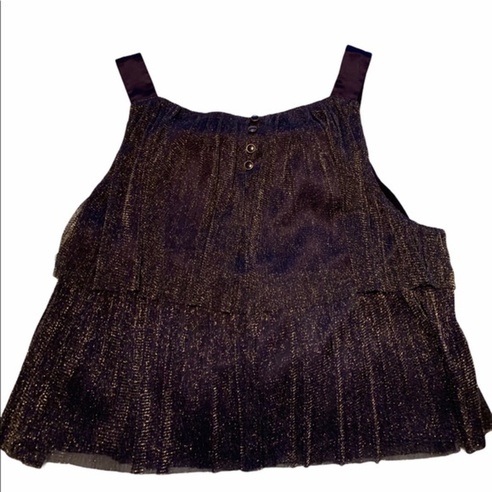 Forever21 Metallic Gold Thread Navy Blue Top